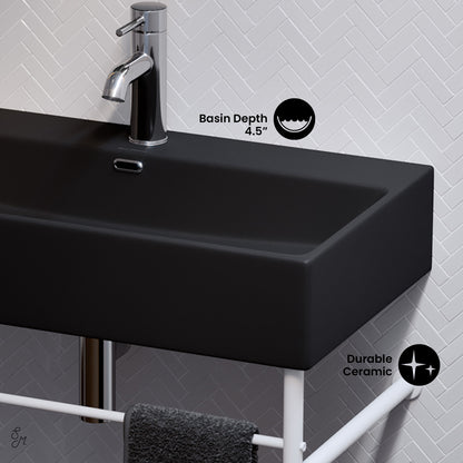 Swiss Madison, Claire 30 Ceramic Console Sink Matte Black Basin Matte White Legs