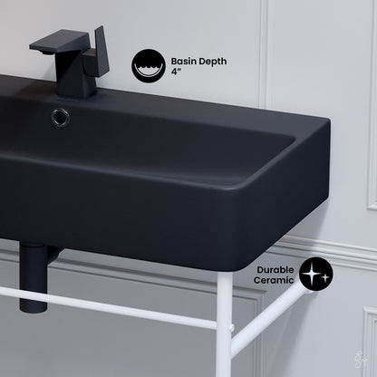 Swiss Madison, Carre 36 Ceramic Console Sink Matte Black Basin Matte White Legs