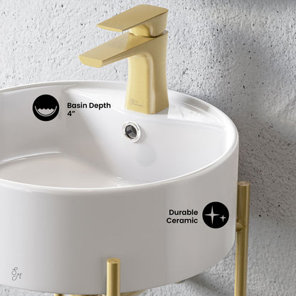 Swiss Madison, Monaco 16" Round Console Sink with Faucet Mount, White Basin Brushed Gold Legs