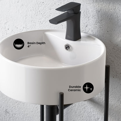 Swiss Madison, Monaco 16" Round Console Sink with Faucet Mount, White Basin Matte Black Legs