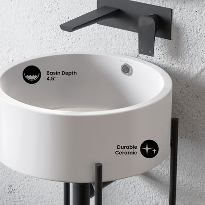 Swiss Madison, Monaco 16.5" Round Console Sink, White Basin Matte Black Legs