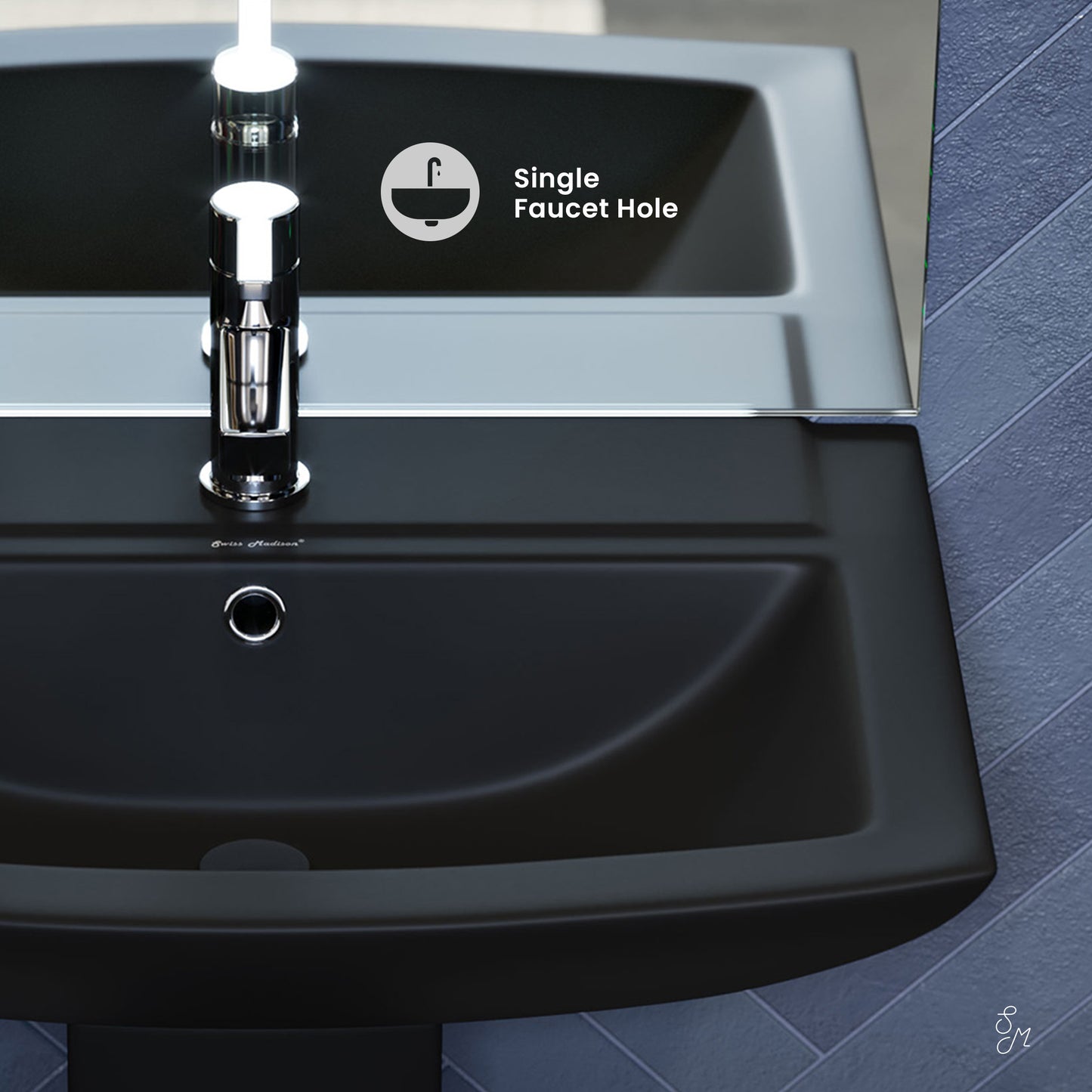 Swiss Madison, Sublime Square Two-Piece Pedestal Sink in Matte Black