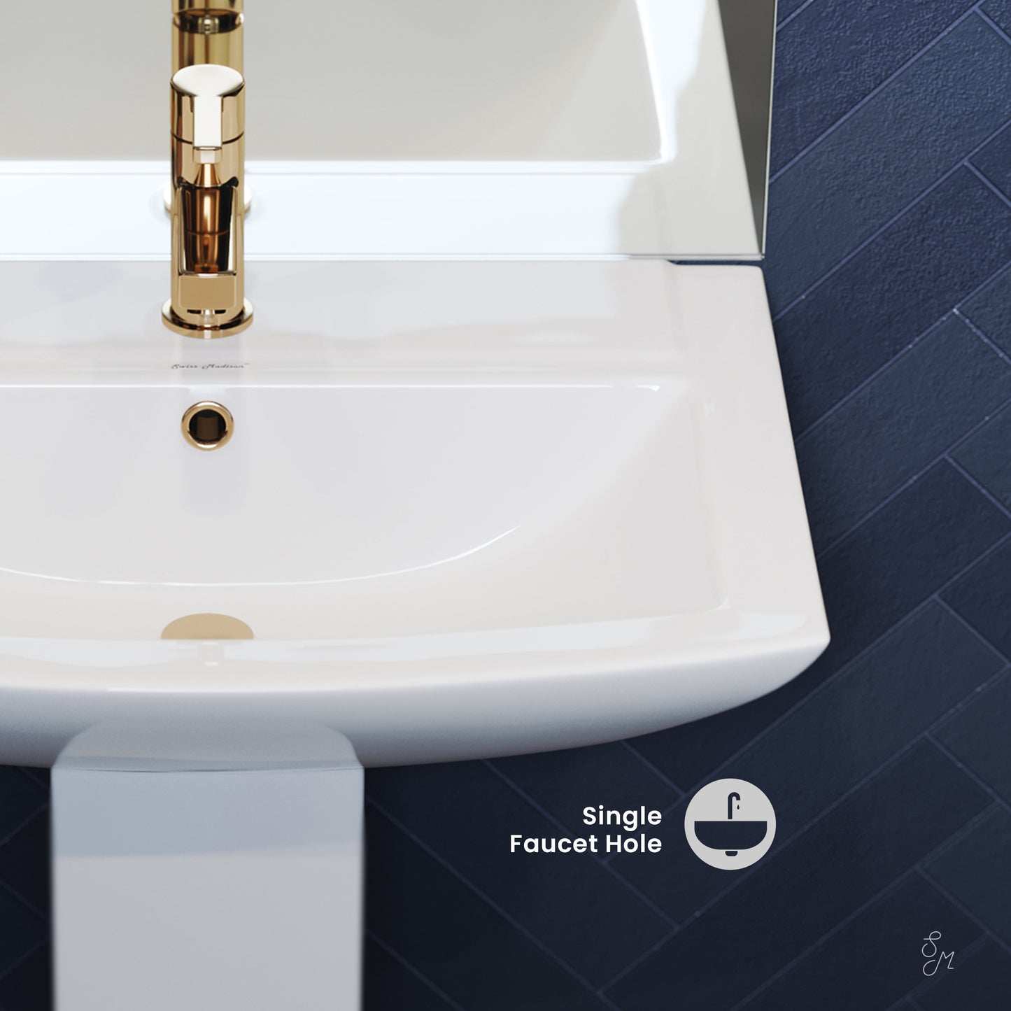 Swiss Madison, Sublime Two-Piece Glossy White Ceramic Rectangular Pedestal Sink