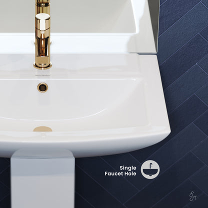 Swiss Madison, Sublime Two-Piece Glossy White Ceramic Rectangular Pedestal Sink