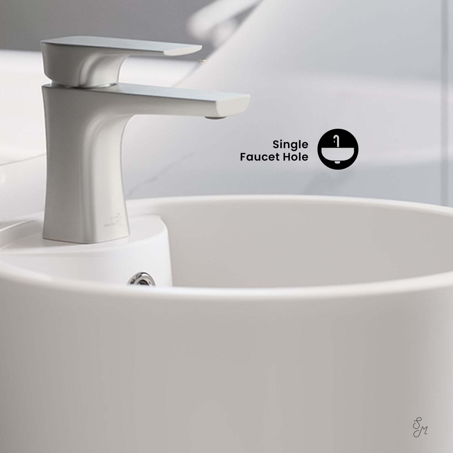 Swiss Madison, Monaco Circular Basin Pedestal Sink in Matte White