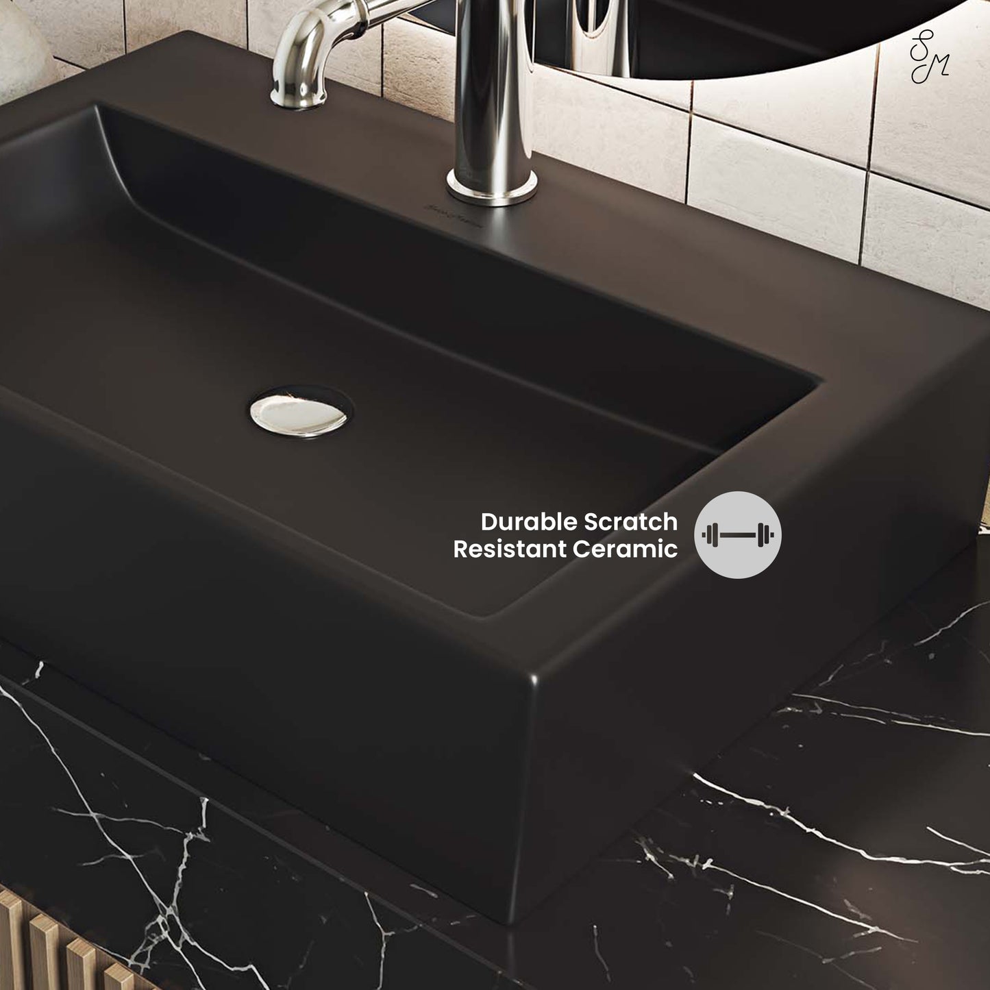 Swiss Madison, Claire 20 Rectangle Ceramic Vessel Sink, Matte Black