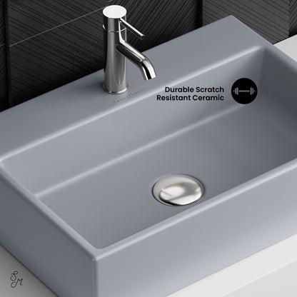 Swiss Madison, Claire 20"  Rectangle Ceramic Vessel Sink in Matte Grey