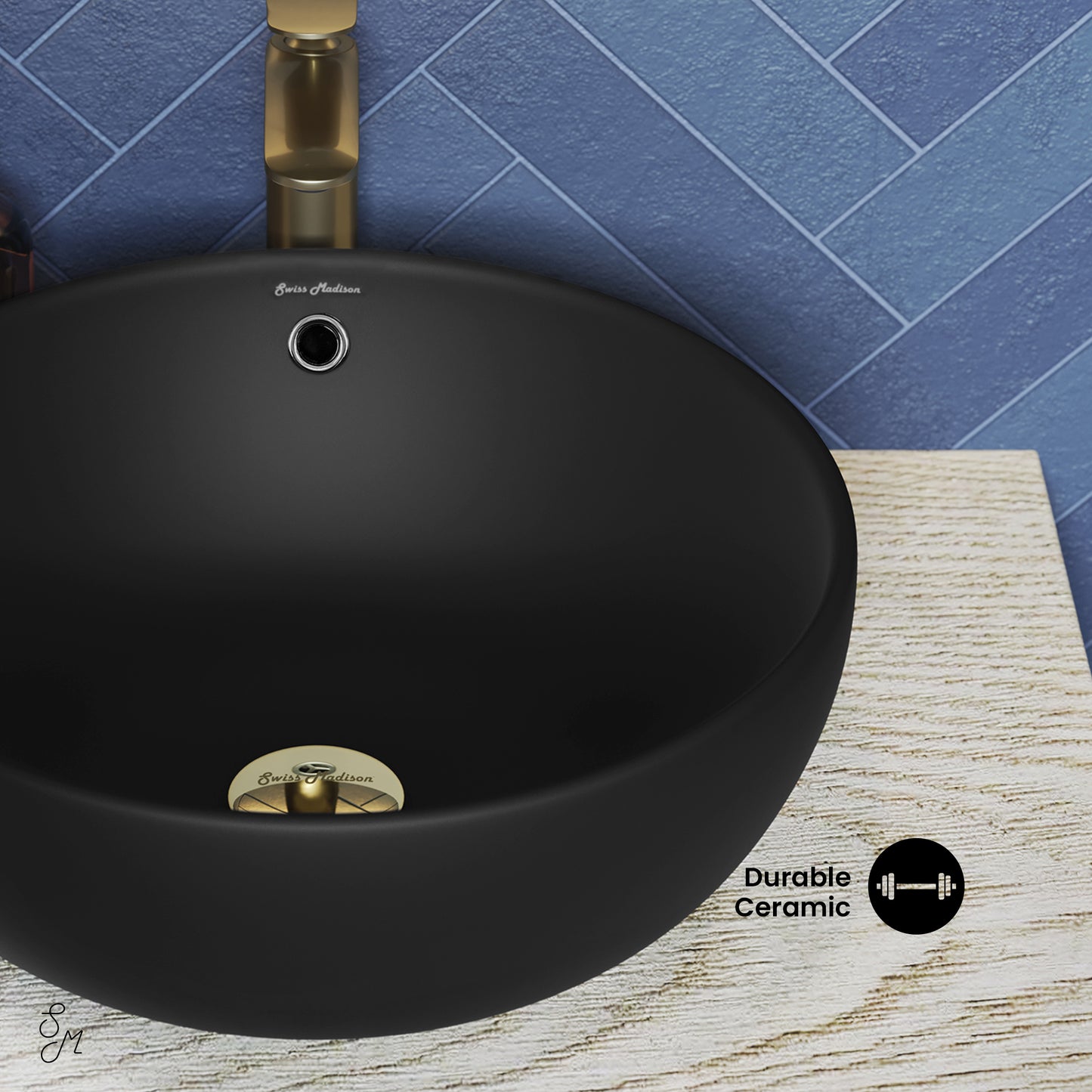 Swiss Madison, Sublime  Round Vessel Sink in Matte Black