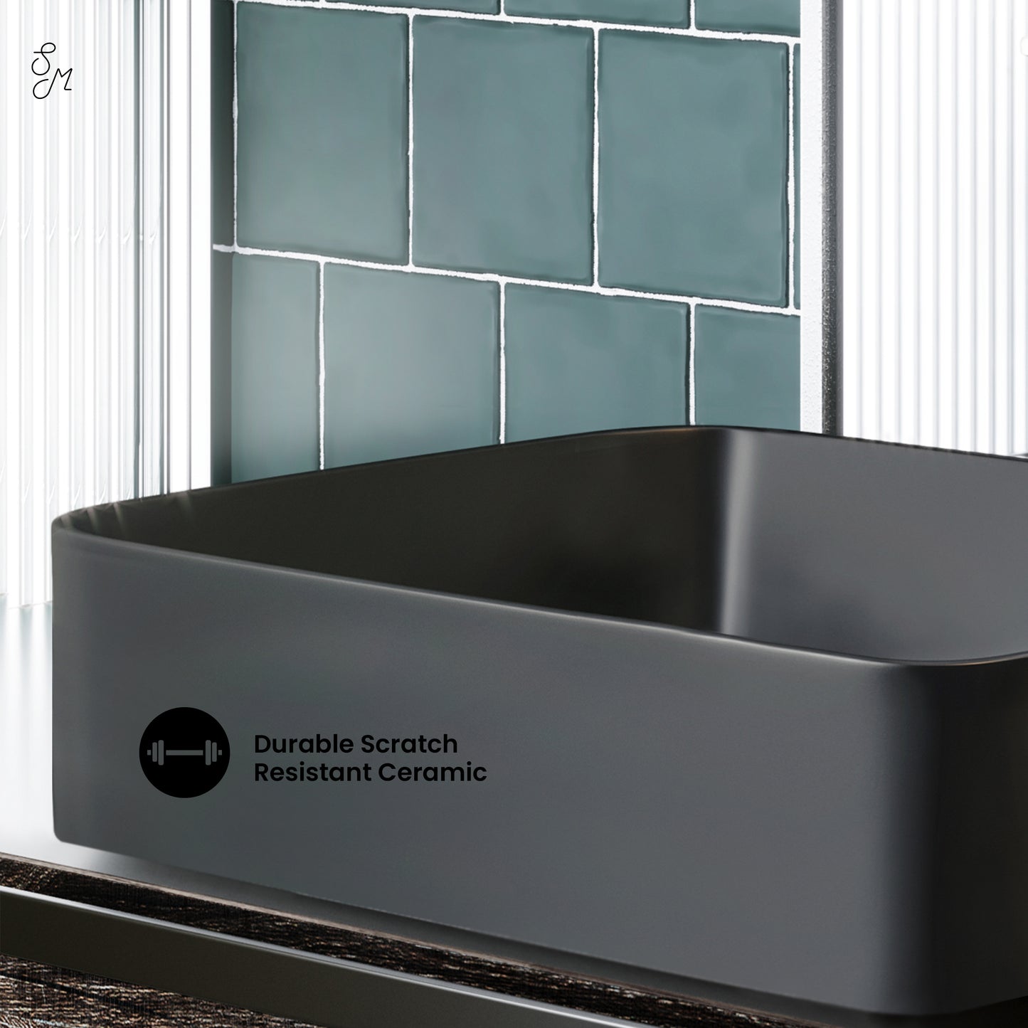 Swiss Madison, Concorde Rectangle Ceramic Vessel Sink, Matte Black