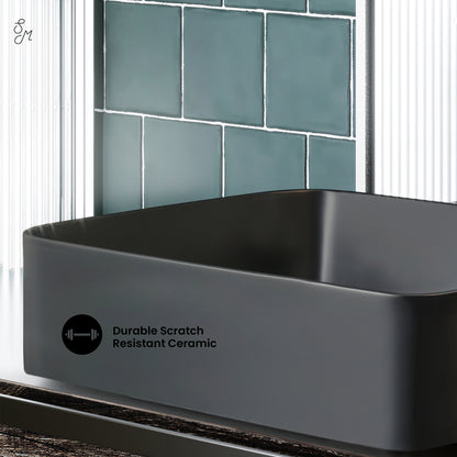 Swiss Madison, Concorde Rectangle Ceramic Vessel Sink, Matte Black