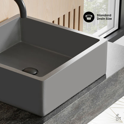 Swiss Madison, Lisse 15.5" Square Concrete Vessel Bathroom Sink in Dark Grey