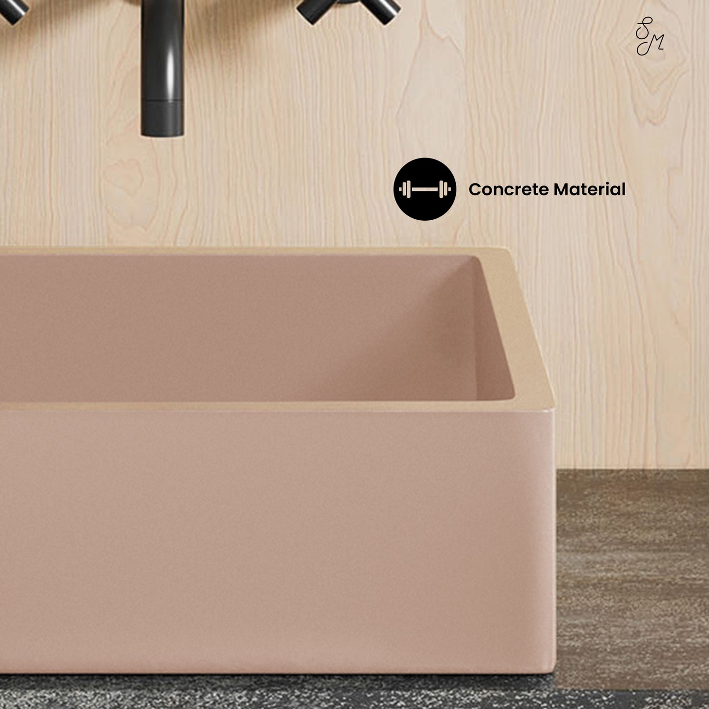 Swiss Madison, Lisse 15.5" Concrete Square Vessel Sink in Matte Blush