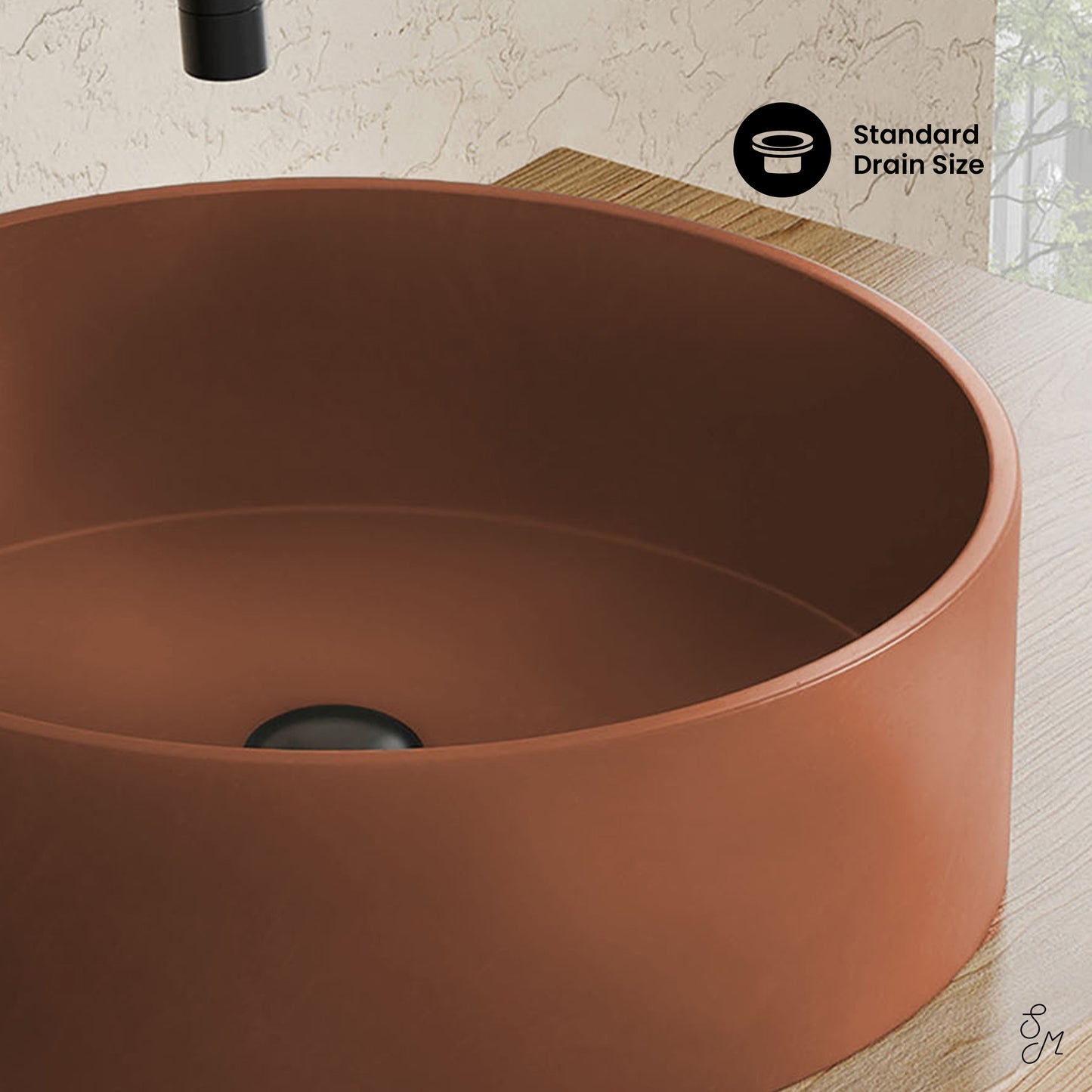 Swiss Madison, Lisse 14.5" Concrete Round Vessel Sink in Matte Terracotta