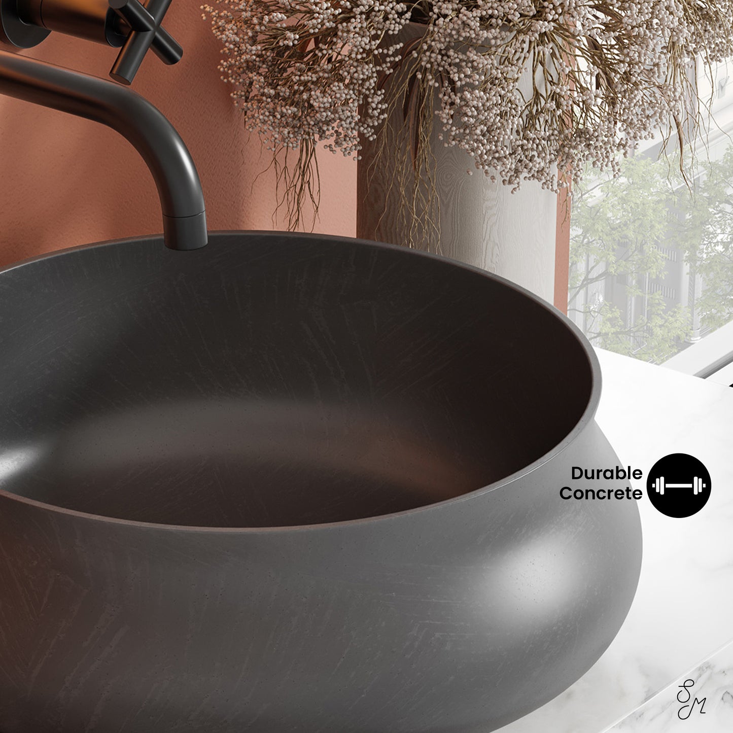 Swiss Madison, Lisse 17.5" Round Concrete Vessel Bathroom Sink in Dark Grey