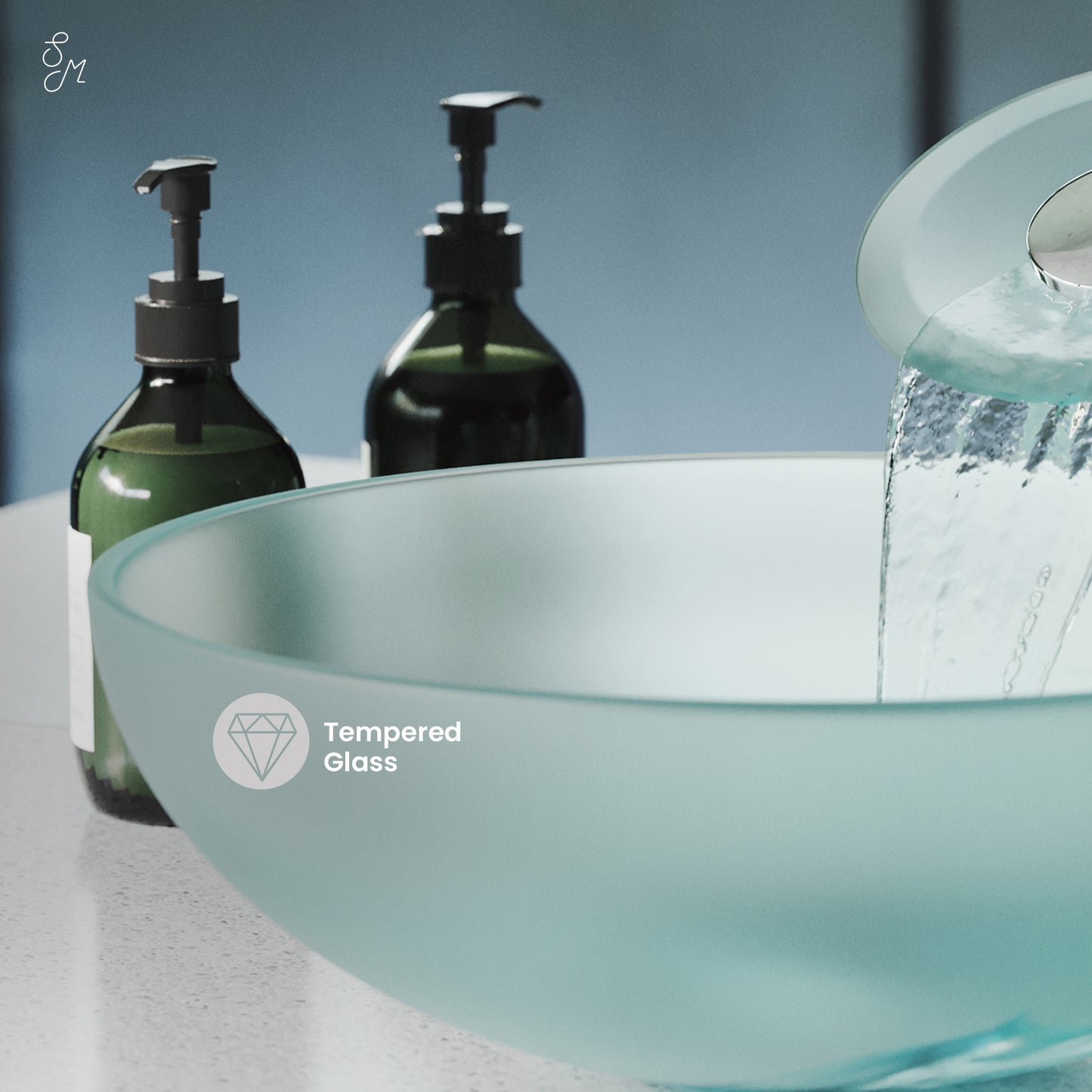 Swiss Madison, Cascade 16.5 Color Glass Vessel Sink with Faucet, Frost