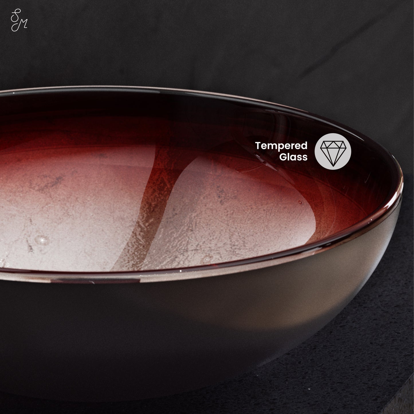 Swiss Madison, Cascade 16.5 Glass Vessel Sink with Faucet, Ember Red