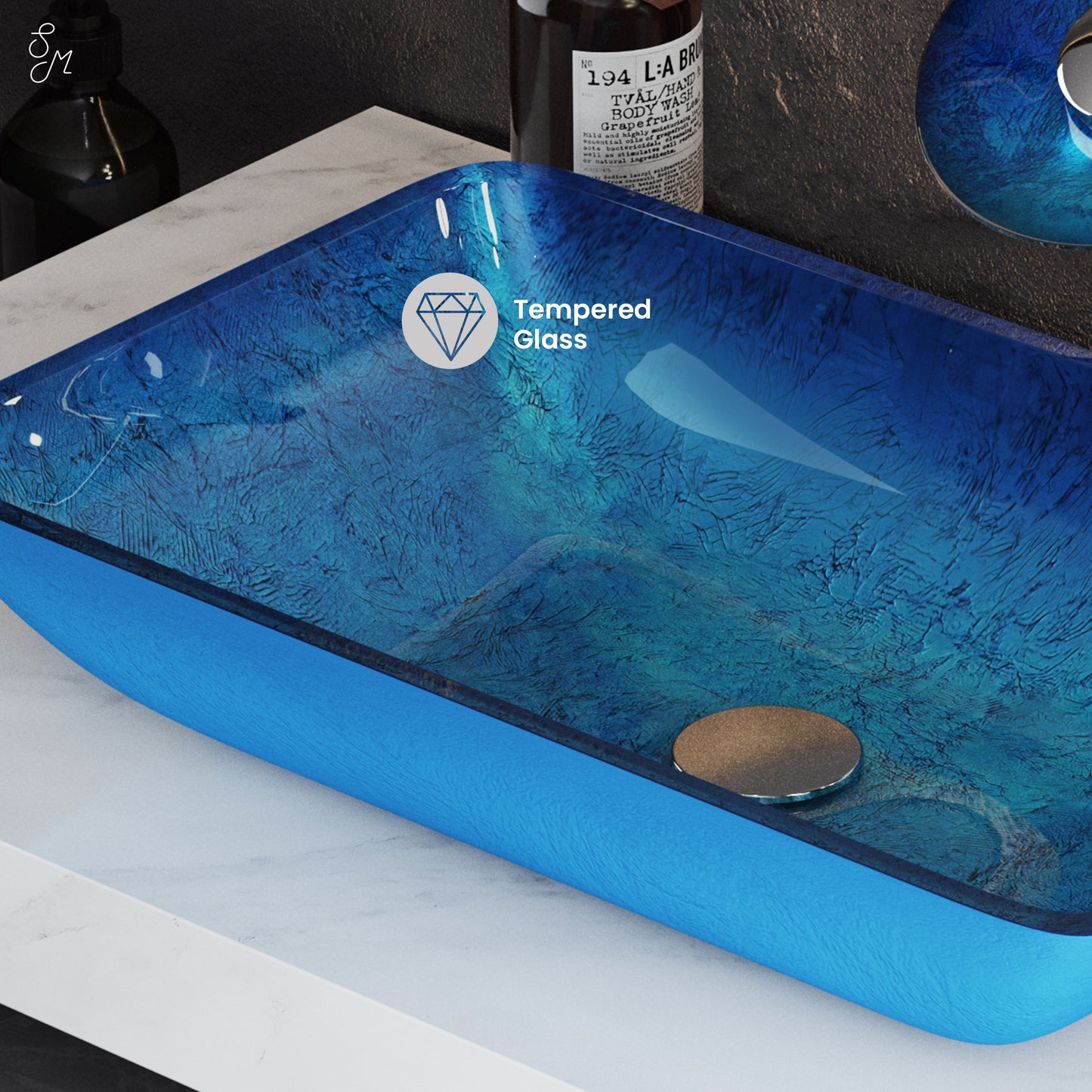 Swiss Madison Ocean Blue vessel bathroom vanity — view 3