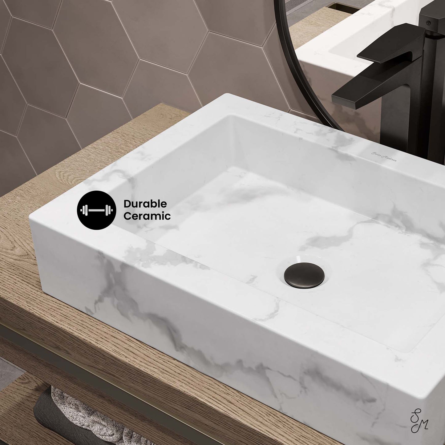 Swiss Madison, Voltaire 22" Ceramic Vessel Bathroom Sink in White Marble