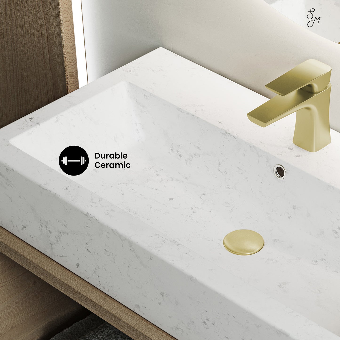 Swiss Madison, Voltaire Wide Rectangle Vessel Sink in Static Marble