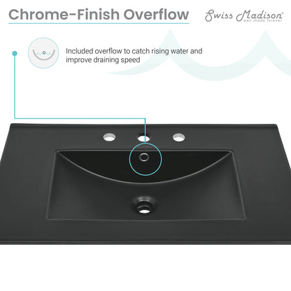 Swiss Madison, 30" 3-Hole Widespread Vanity Sink Top in Matte Black