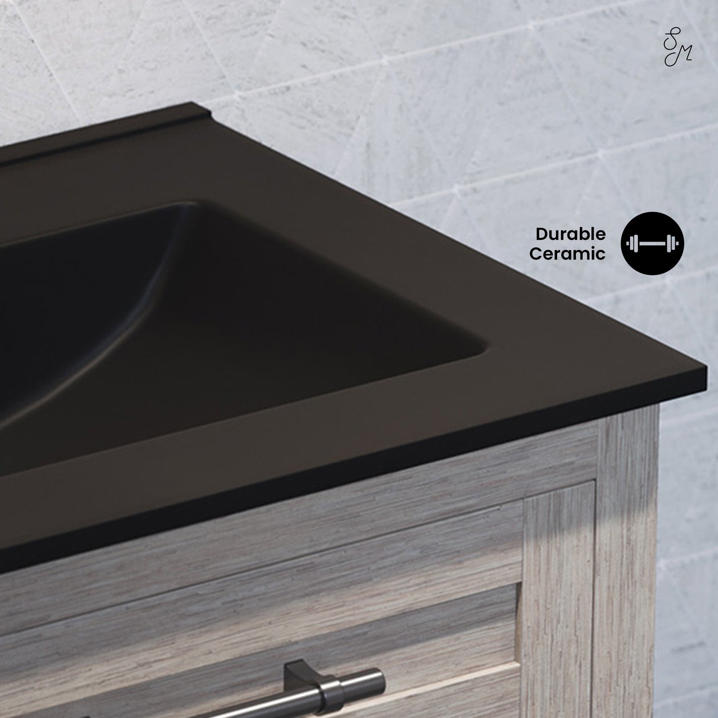 Swiss Madison, 24" Ceramic Vanity Top with Single Faucet Hole in Matte Black