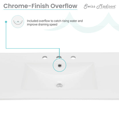 Swiss Madison, 36" Ceramic Vanity Top with Three Faucet Holes
