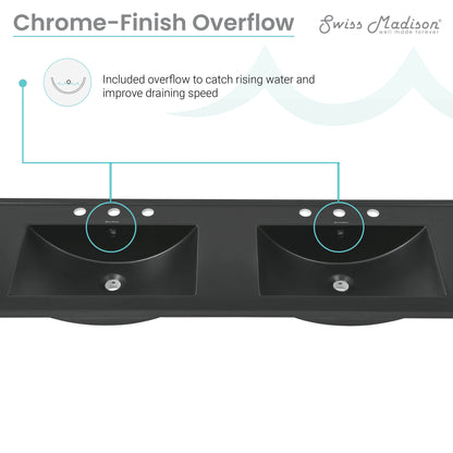 Swiss Madison, 60 inch Vanity Top Bathroom Sink in Matte Black with 3 Holes