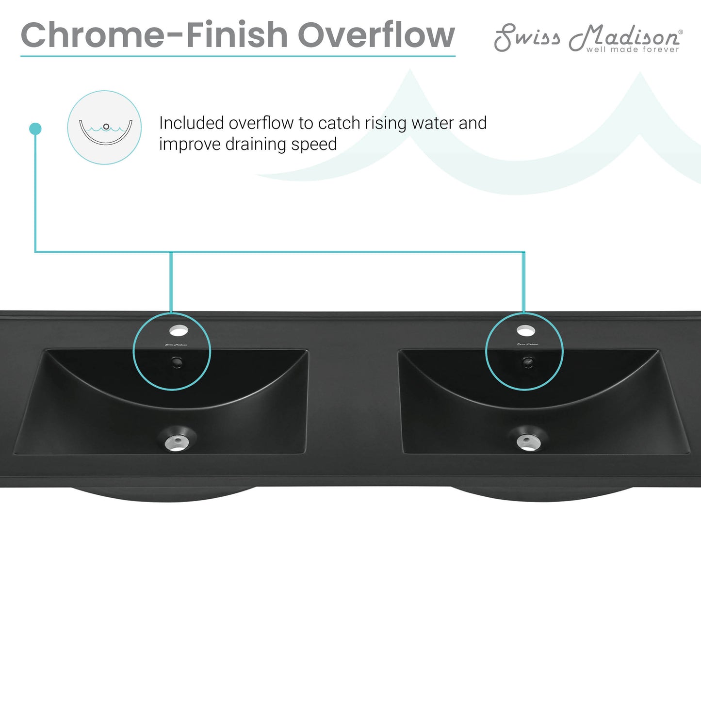 Swiss Madison, 60 inch Vanity Top Bathroom Sink in Matte Black