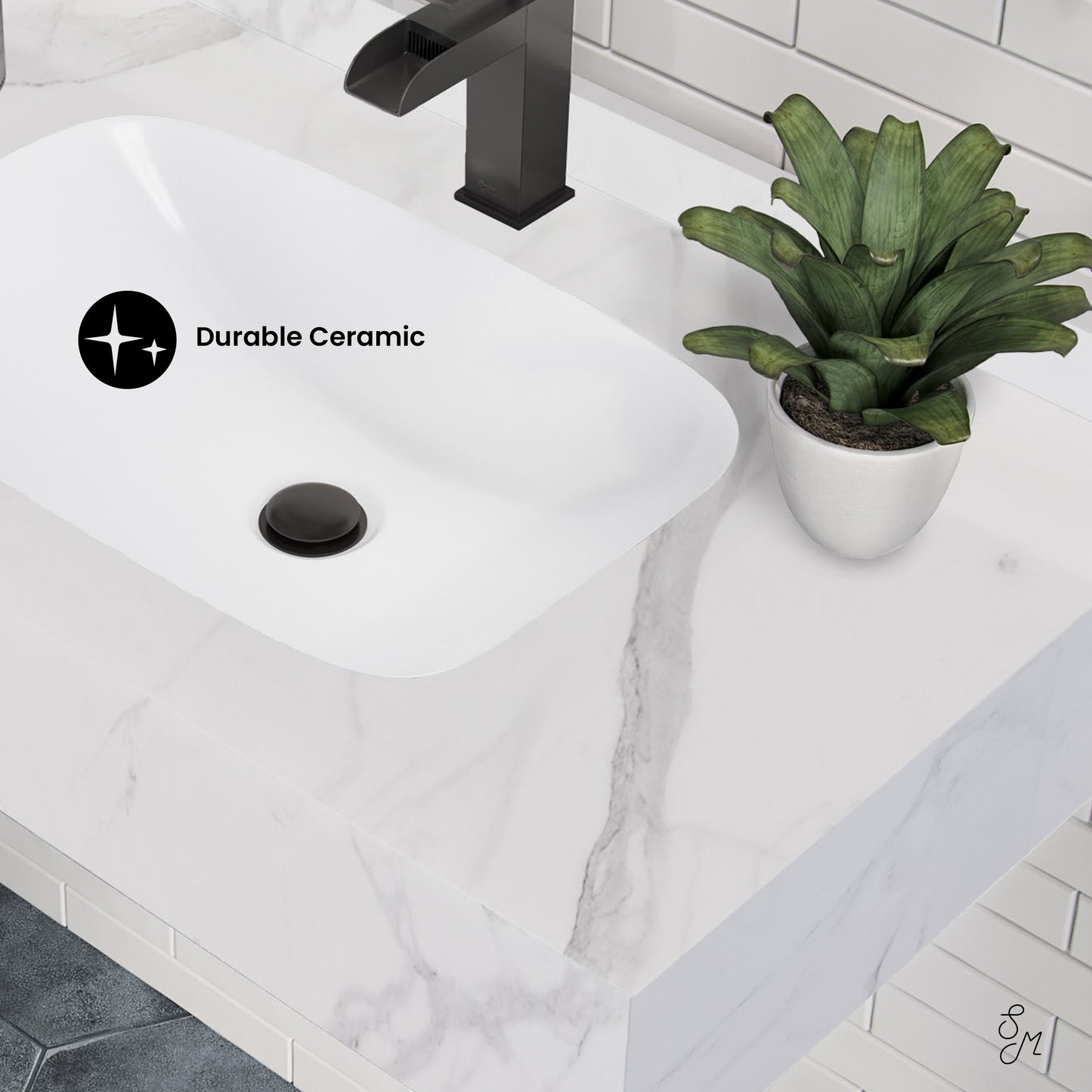 Swiss Madison, Avancer 36'' Wall Mount Sink In White Marble