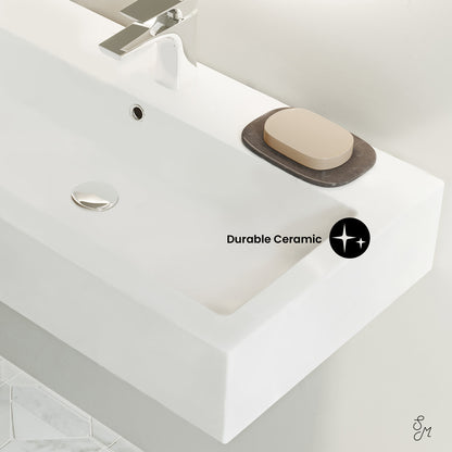 Swiss Madison, Voltaire Wide Rectangle Wall-Mount Sink in Shiny White