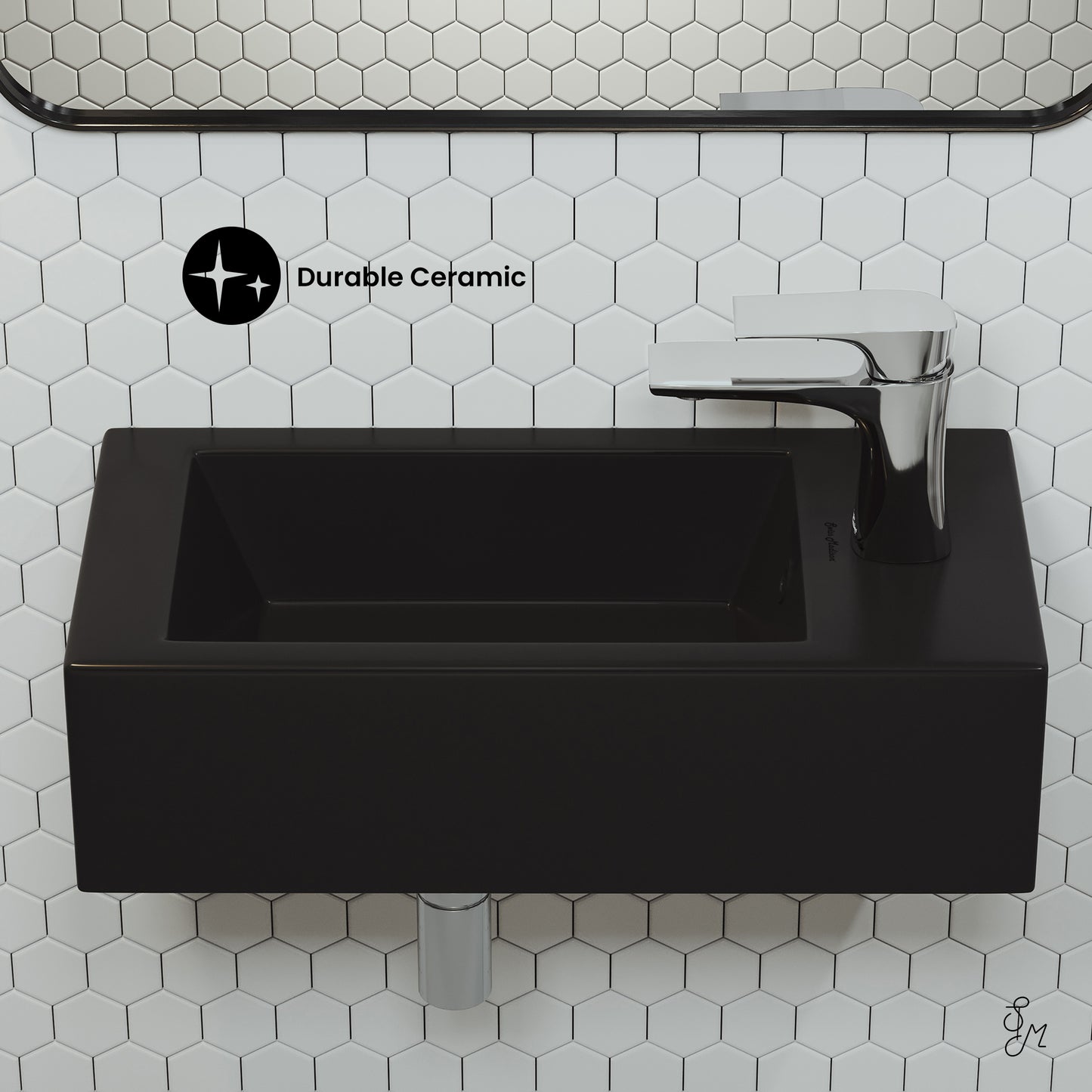 Swiss Madison, Voltaire 19.5 x 10 Rectangular Ceramic Wall Hung Sink with Right Side Faucet Mount, Matte Black