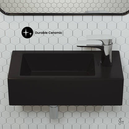 Swiss Madison, Voltaire 19.5 x 10 Rectangular Ceramic Wall Hung Sink with Right Side Faucet Mount, Matte Black