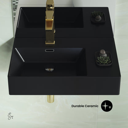Swiss Madison, St. Tropez 24 x 18 Ceramic Wall Hung Sink with Left Side Faucet Mount, Matte Black