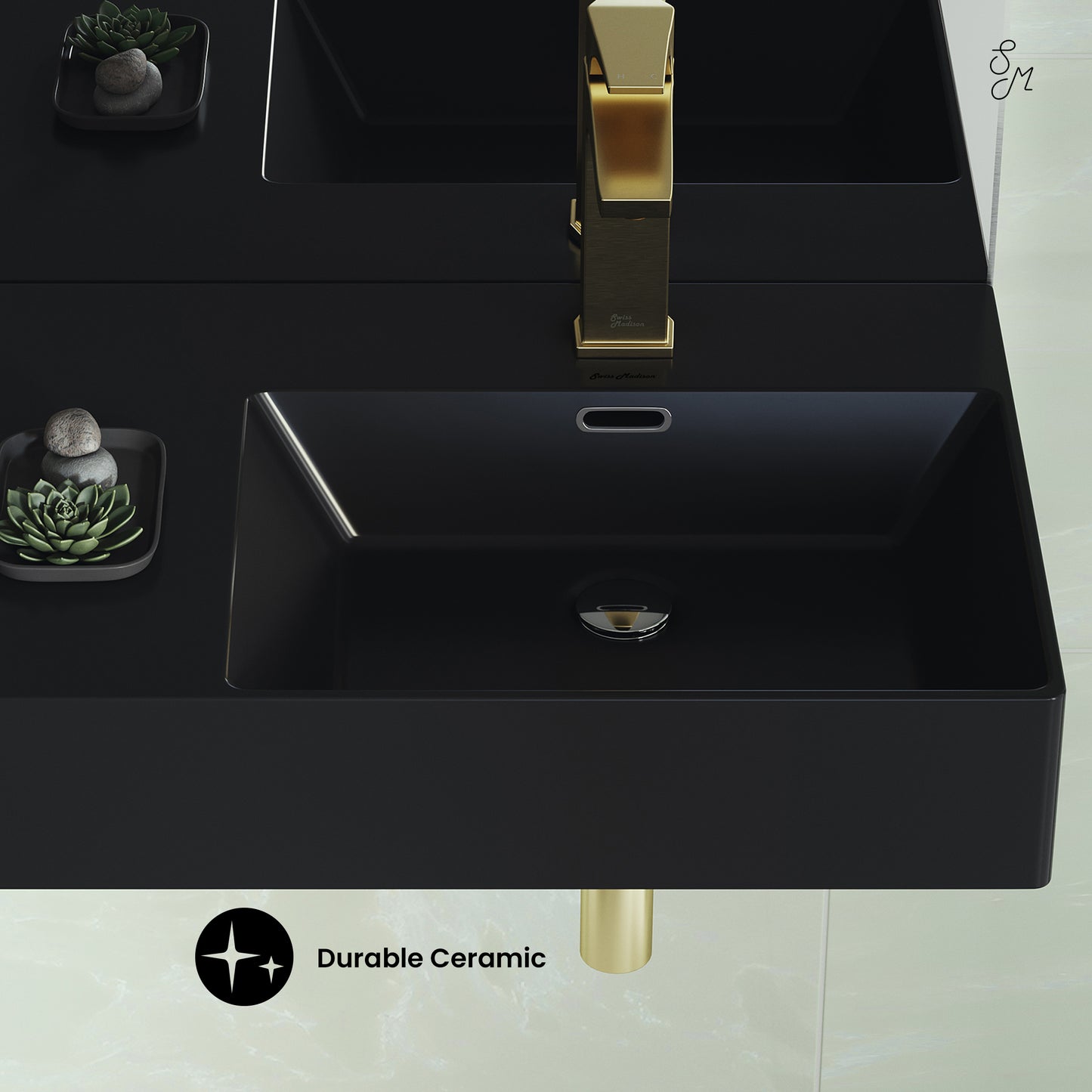 Swiss Madison, St. Tropez 24 x 18 Ceramic Wall Hung Sink with Right Side Mount, Matte Black