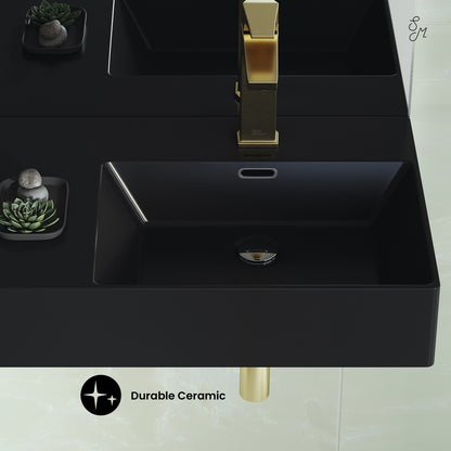 Swiss Madison, St. Tropez 24 x 18 Ceramic Wall Hung Sink with Right Side Mount, Matte Black