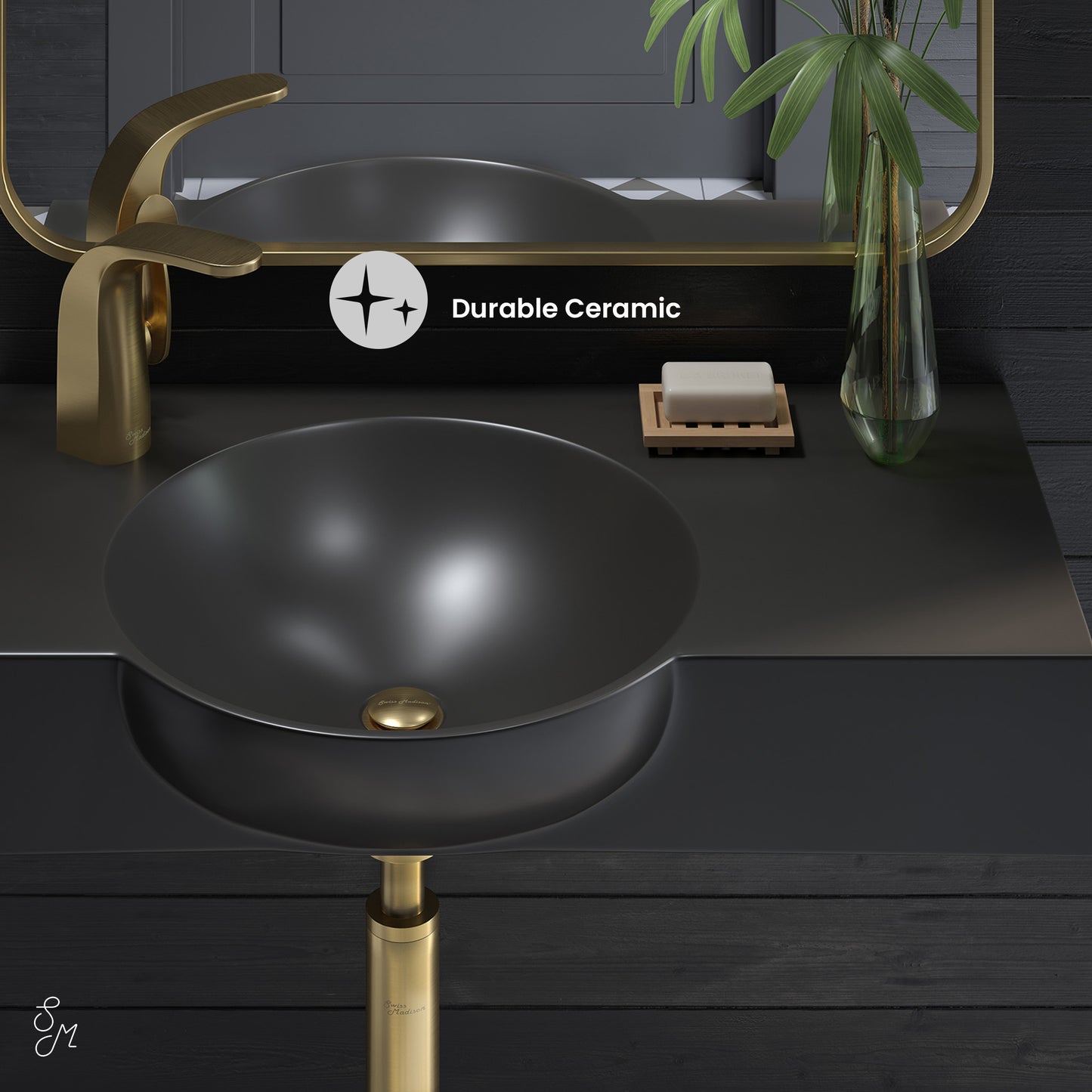 Swiss Madison, Chateau 30" Left Side Faucet Wall-Mount Bathroom Sink in Matte Black