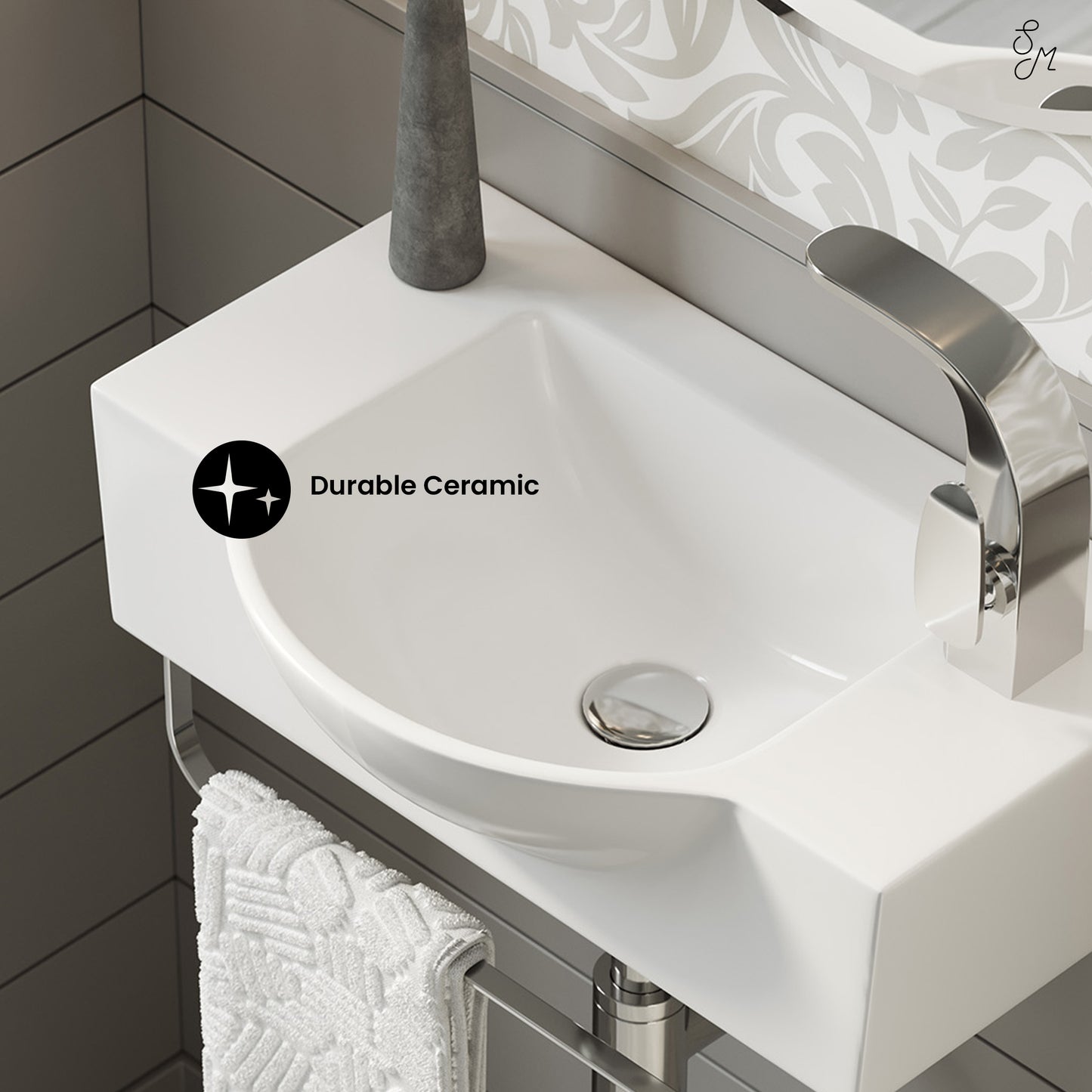 Swiss Madison, Chateau 21.5" Right Side Faucet Wall-Mount Bathroom Sink with Chrome Towel Bar