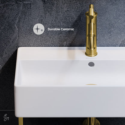 Swiss Madison, Claire 22" Wall-Mount Bathroom Sink with Brushed Gold Towel Bar