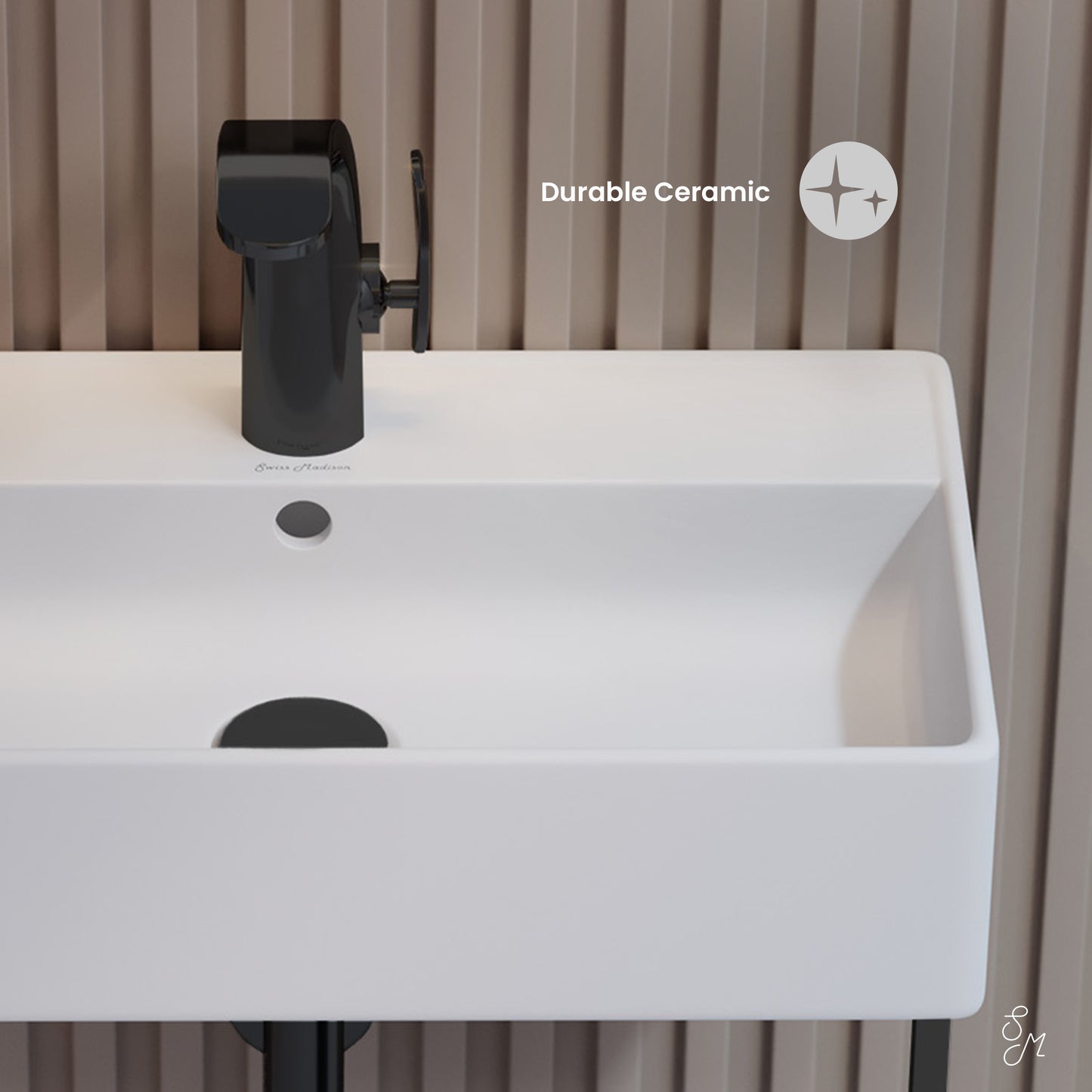 Swiss Madison, Claire 22" Wall-Mount Bathroom Sink with Black Towel Bar