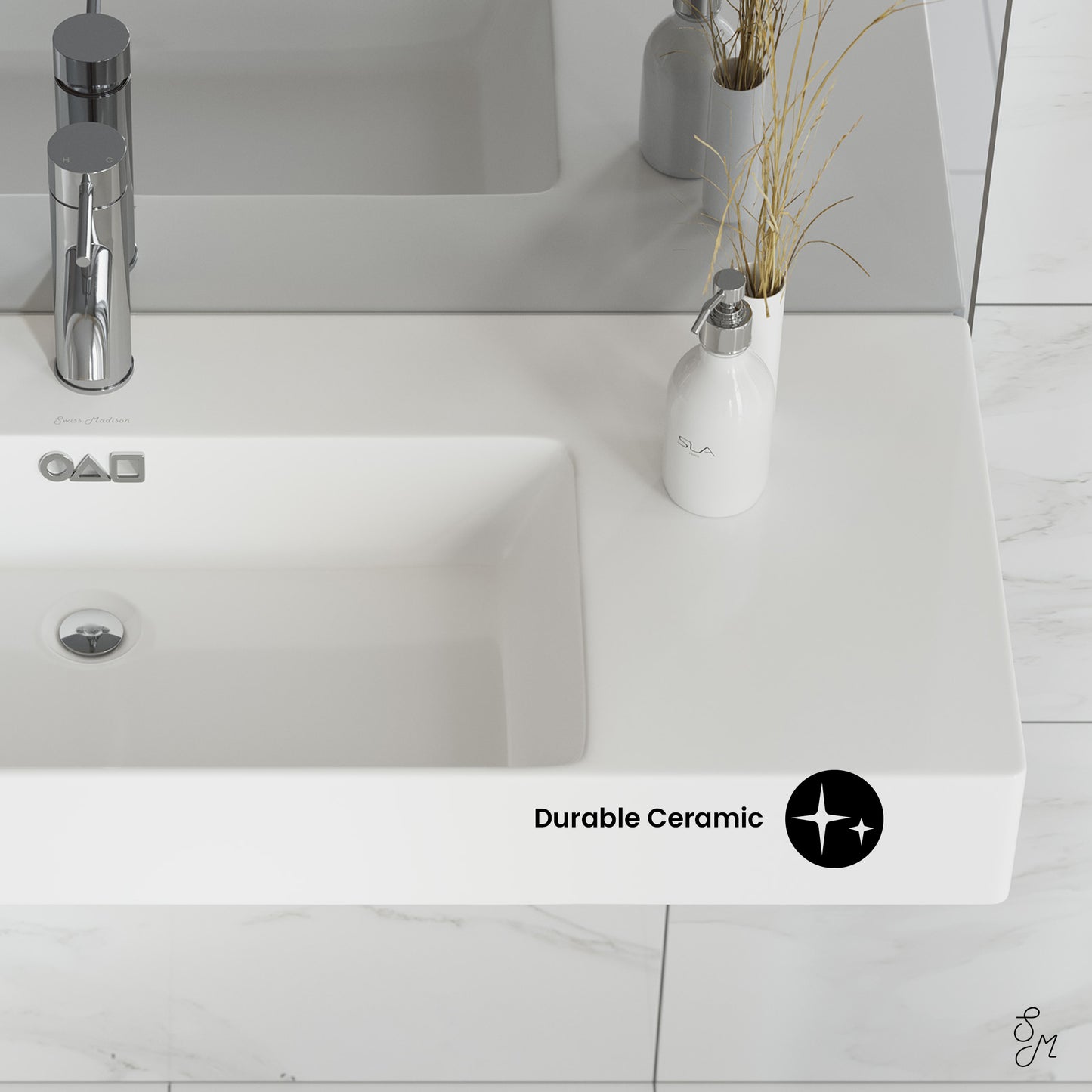 Swiss Madison, St. Tropez 36" Rectangle Wall-Mounted Sink with Left Side Faucet Mount