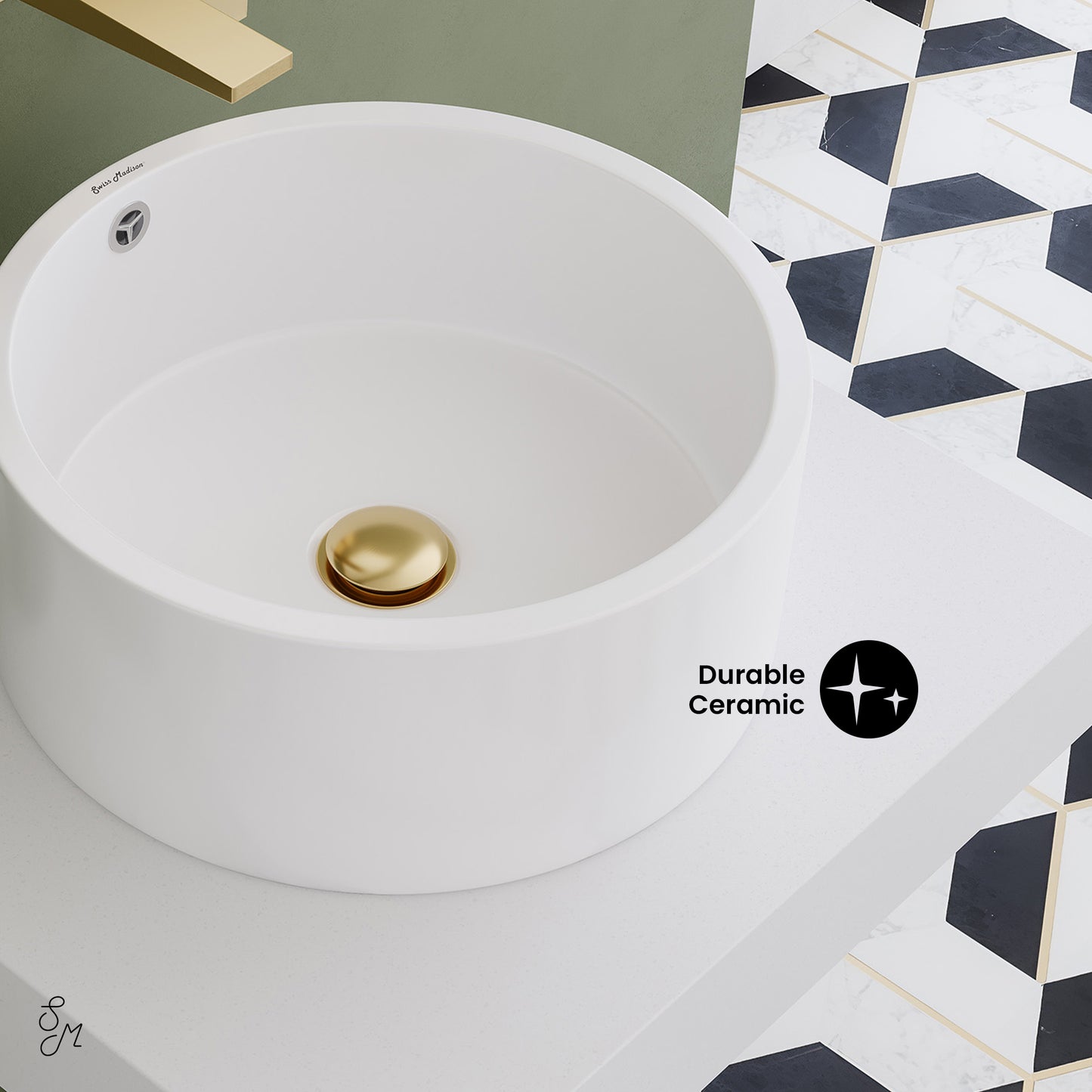 Swiss Madison, Monaco 24" Floating Bathroom Shelf with Vessel Sink in Glossy White