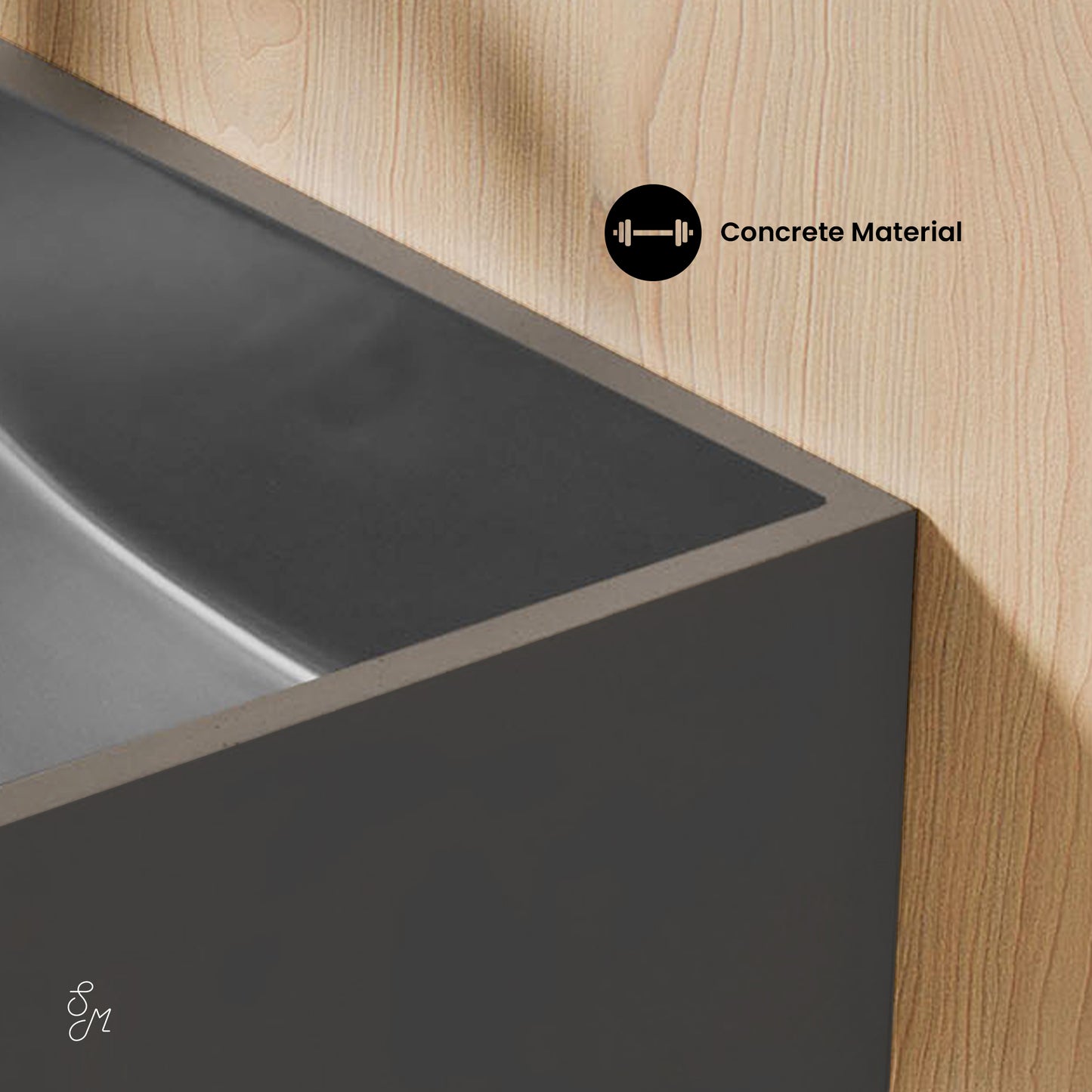 Swiss Madison, Lisse 16" Concrete Rectangle Wall-Mounted Sink with Left Side Faucet Mount in Matte Dark Gray