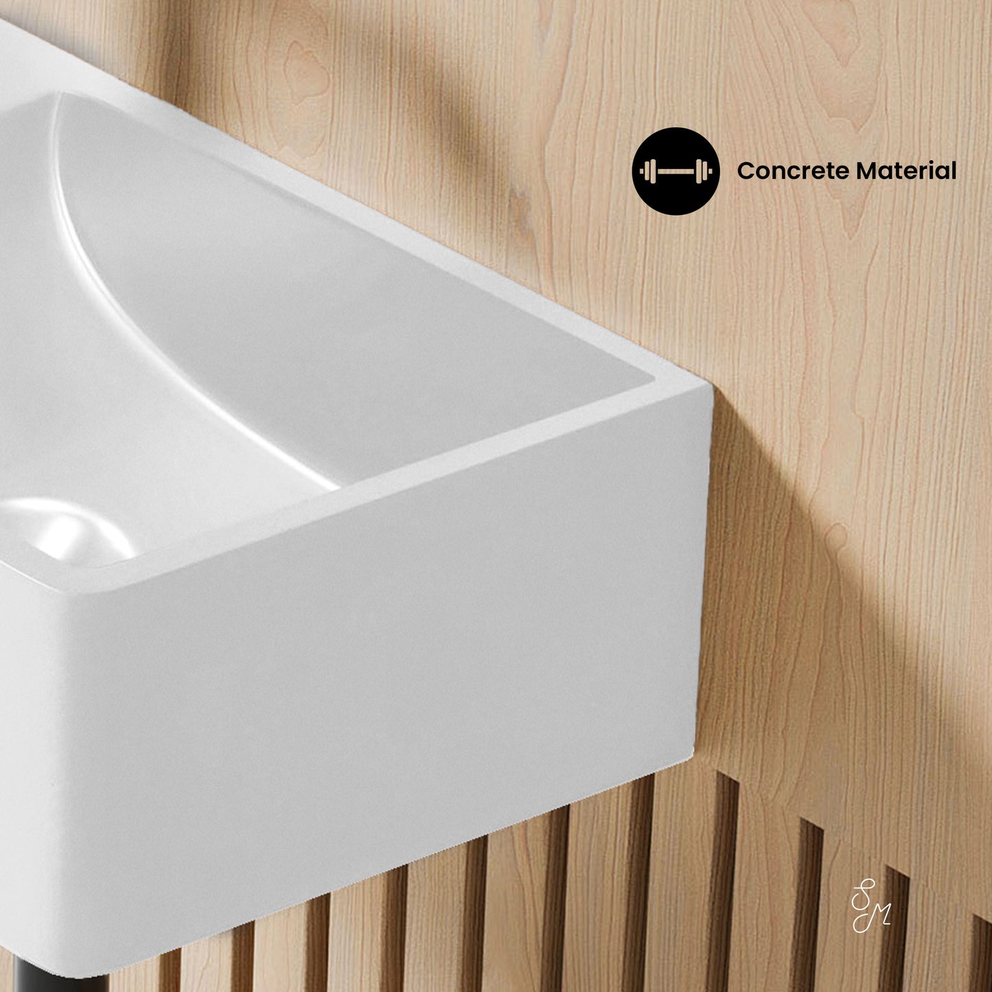 Swiss Madison, Lisse 16" Concrete Rectangle Wall-Mounted Sink with Left Side Faucet Mount in Matte White