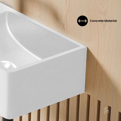 Swiss Madison, Lisse 16" Concrete Rectangle Wall-Mounted Sink with Left Side Faucet Mount in Matte White