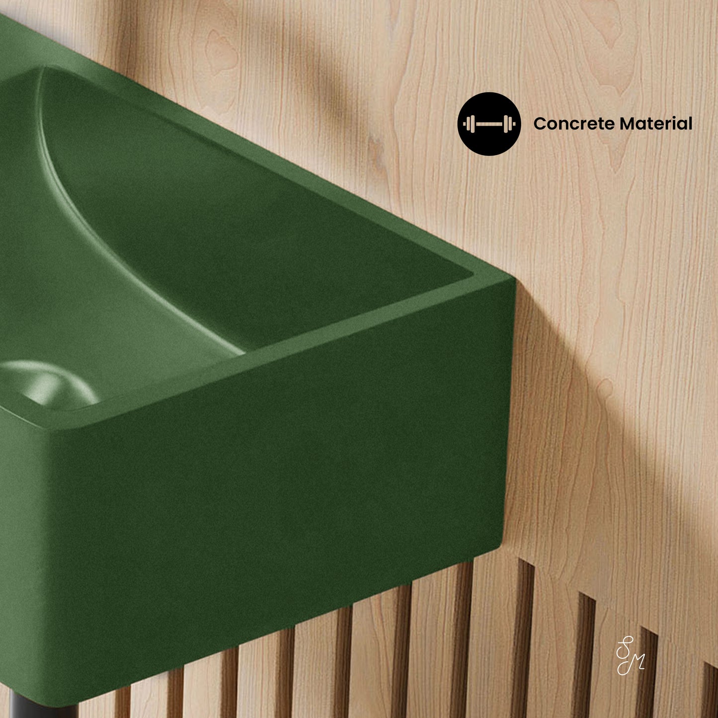 Swiss Madison, Lisse 16" Concrete Rectangle Wall-Mounted Sink with Left Side Faucet Mount in Matte Royal Green