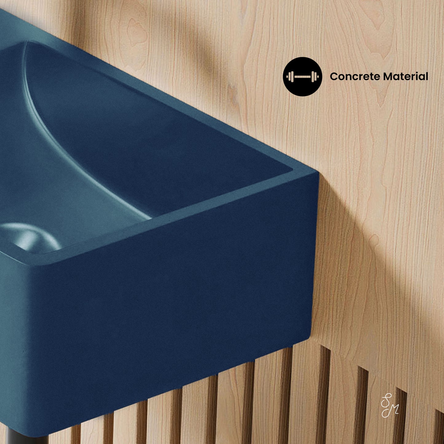 Swiss Madison, Lisse 16" Concrete Rectangle Wall-Mounted Sink with Left Side Faucet Mount in Matte Royal Blue