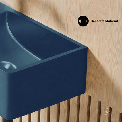 Swiss Madison, Lisse 16" Concrete Rectangle Wall-Mounted Sink with Left Side Faucet Mount in Matte Royal Blue