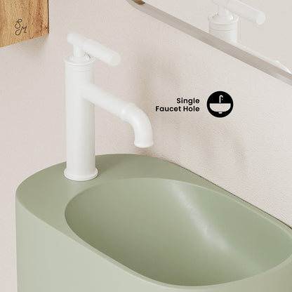 Swiss Madison, Terre 18" Solid Surface Oval Wall-Mounted Sink with Left Side Faucet Mount in Matte Palm Green