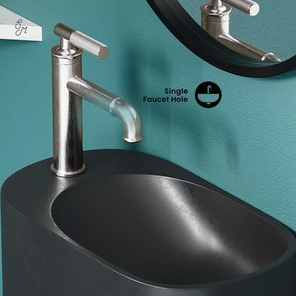 Swiss Madison, Terre 18" Solid Surface Oval Wall-Mounted Sink with Left Side Faucet Mount in Matte Black