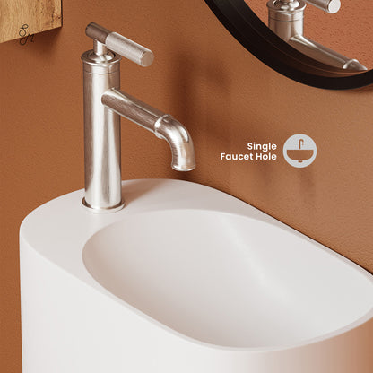 Swiss Madison, Terre 18" Solid Surface Oval Wall-Mounted Sink with Left Side Faucet Mount in Matte White